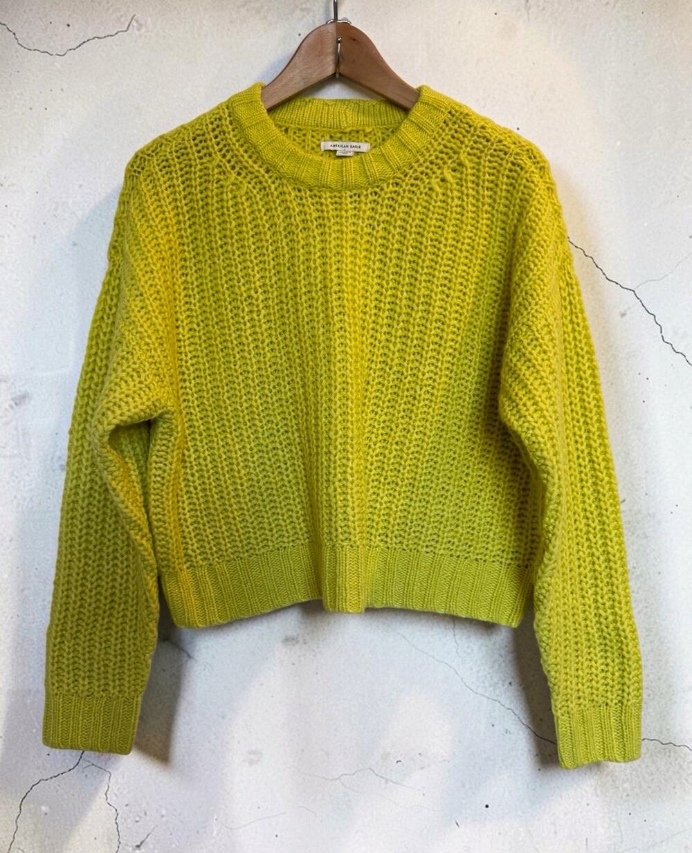NWT American Eagle Women Solid Chunky Cropped Pullover Sweater Size XS Neon